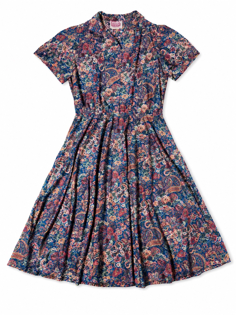 Vintage California Looks Floral Midi Dress Made in USA Pink Blue Women’s